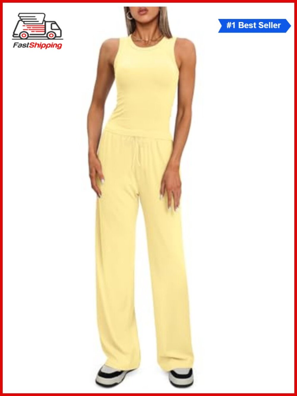 ✨Darong 2 Piece Summer Outfit Sleeveless Racerback Crop Tank Wide Leg Pant - Picture 3 of 6